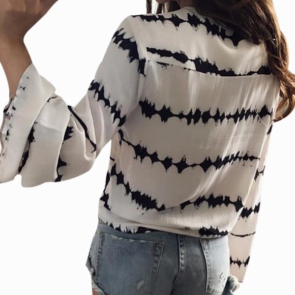 Black/White Stripe Long Sleeve Blouse - Picture 3 of 5